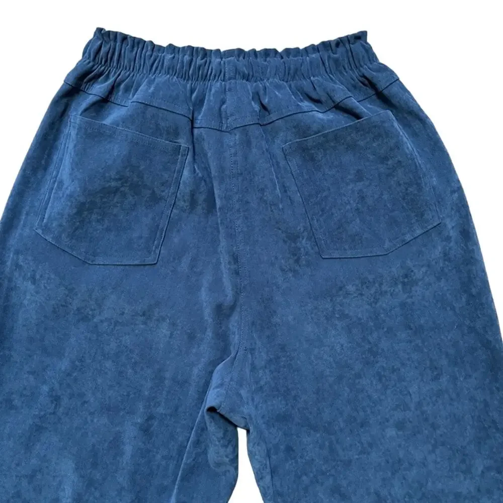 VTG DENIM & CO High Rise Tapered Paper Bag Waist Microsuede Pants in Blue SZ 8